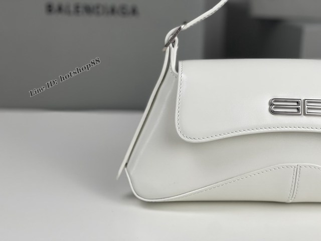 Balenciaga專櫃2022爆款小號平紋白銀全皮肩背包 巴黎世家翻蓋腋下包 fyj1533